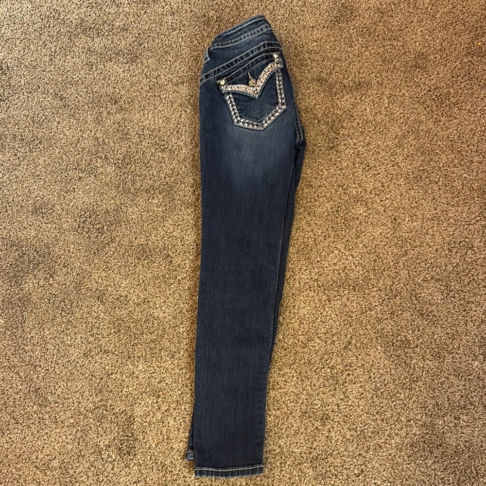 Miss Me Dark Blue Skinny Jeans with Embellished Pockets